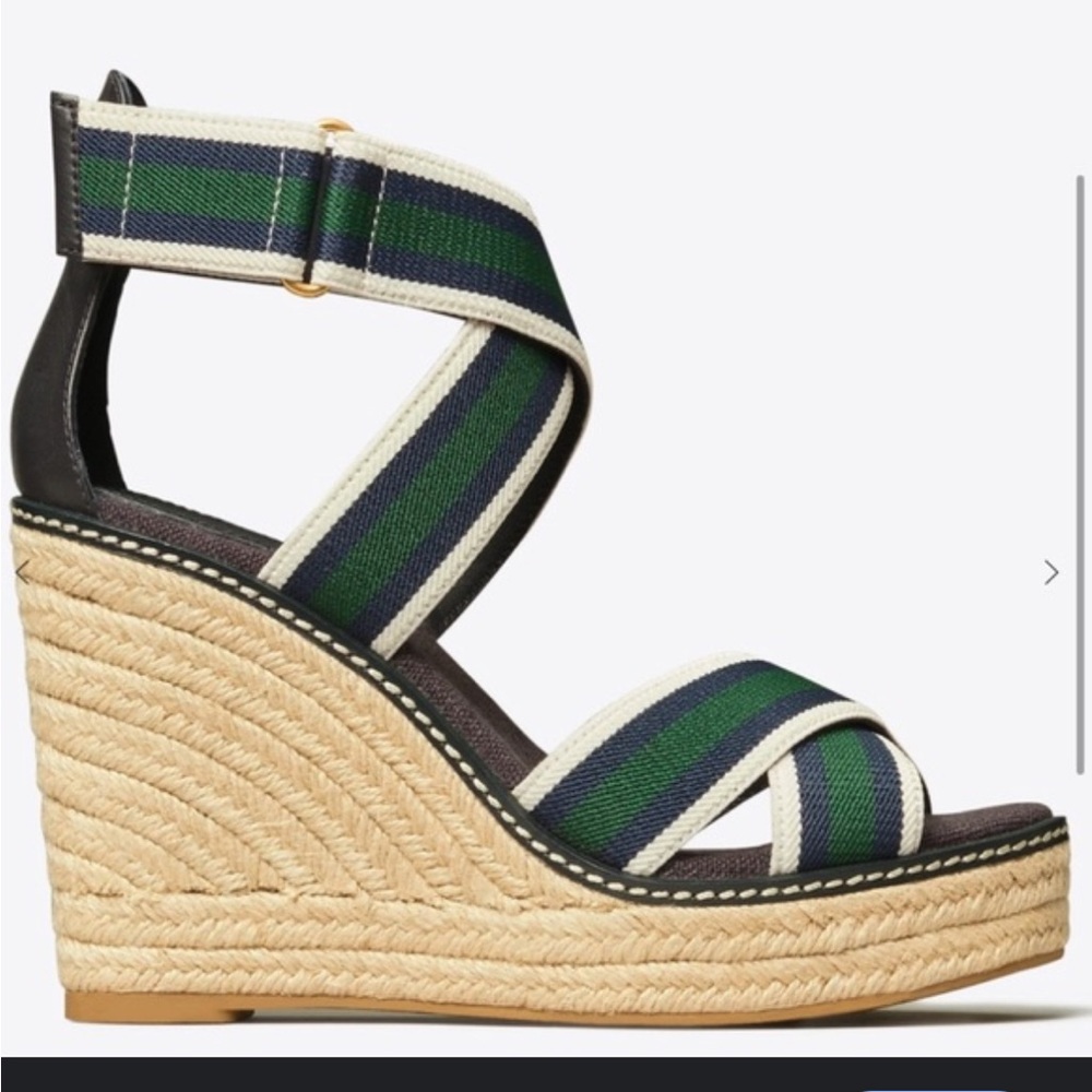 Tory Burch Green and Black Espadrille Wedge Shoes